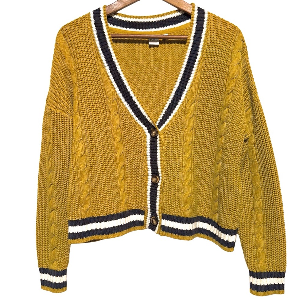 Preppy TWIK Cable Knit Cardigan Varsity Academia Coastal Grandmacore Heritage